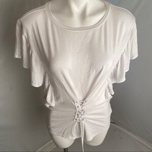 Express white lace up ruffle shirt